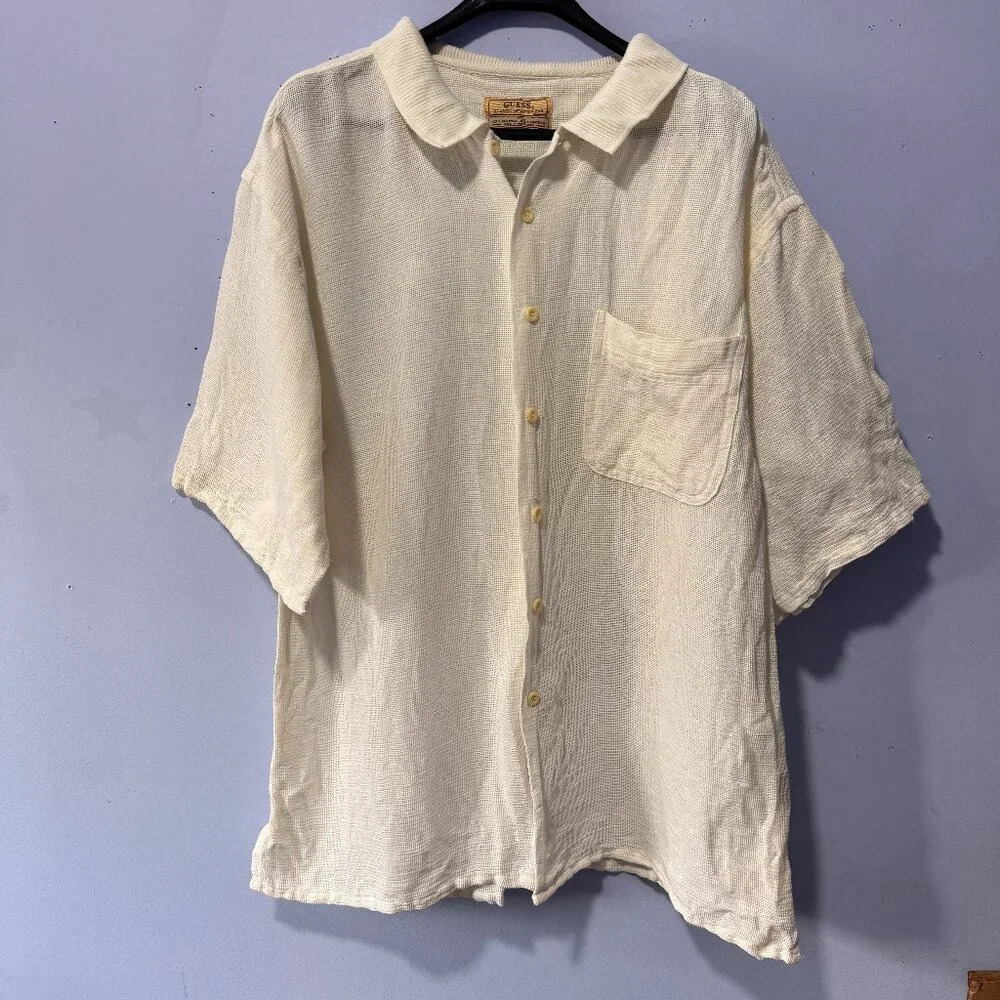 Vintage‎ Guess mens XL  Ramie/cotton blend off white